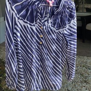 Navy and white silk Lilly top